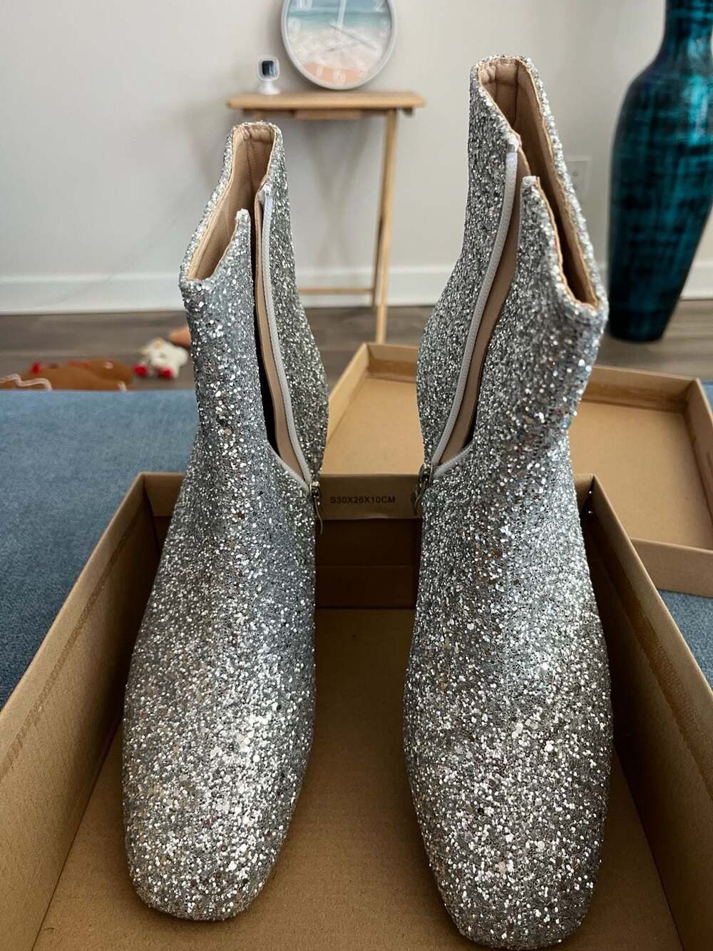 Silver Glitter Ankle Booties